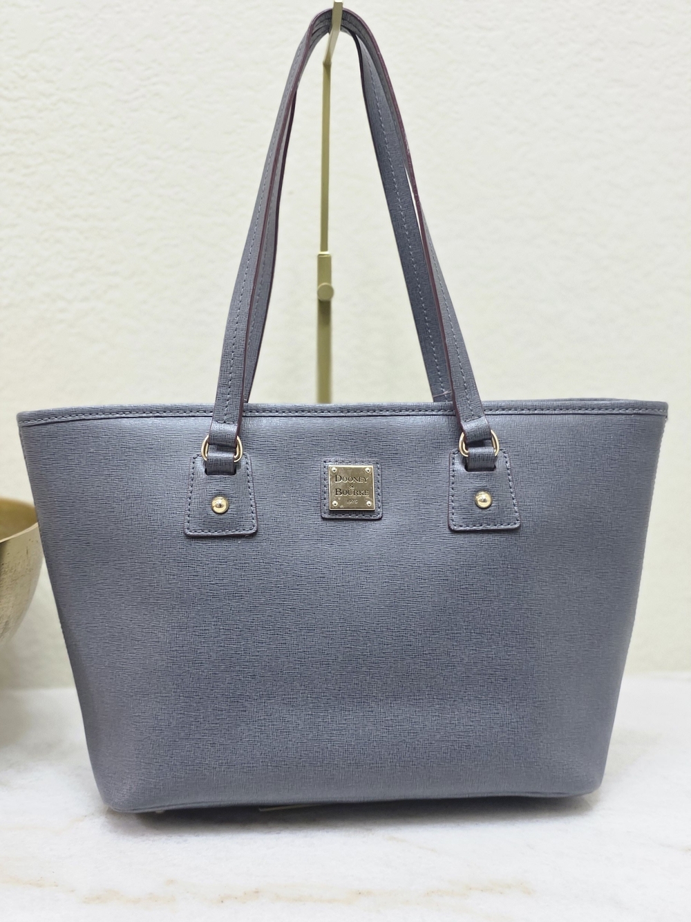 Dooney and Bourke Gray Blue Saffiano Leather Tote Zip Top Shoulder Bag